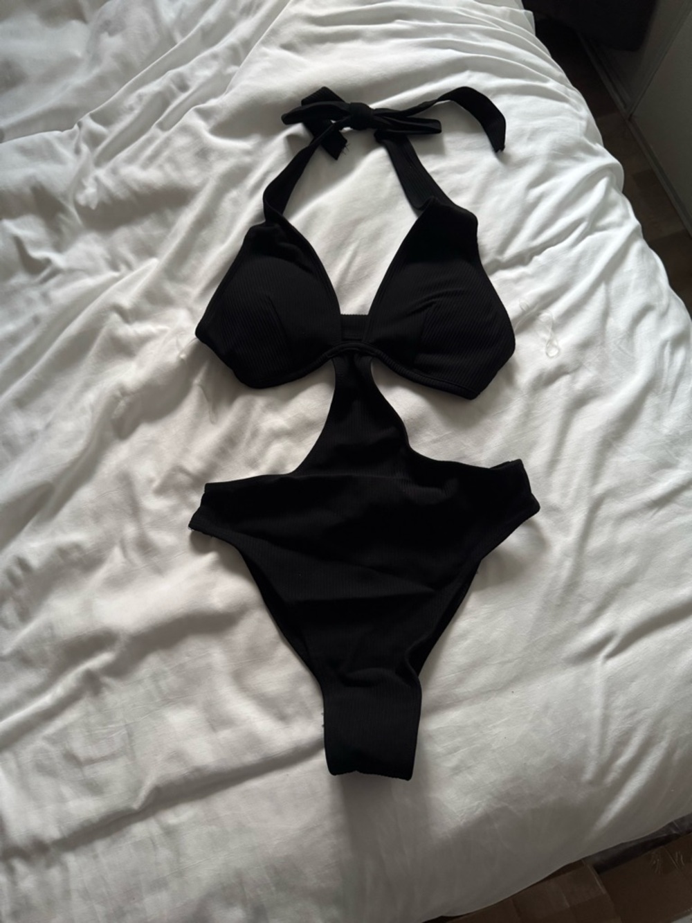 Bozzolo Black Ribbed Halter Cutout Women’s One-Piece